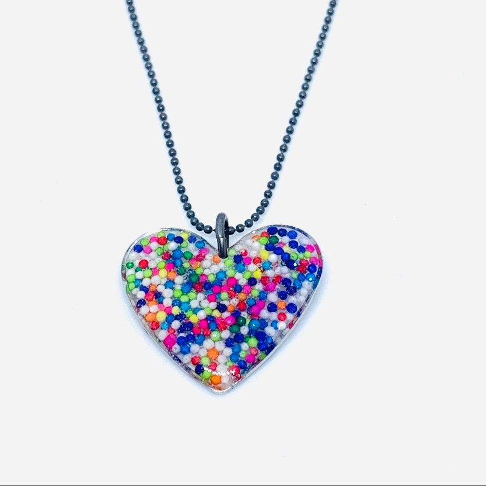 Rainbow Sprinkle Heart Necklace in Re…